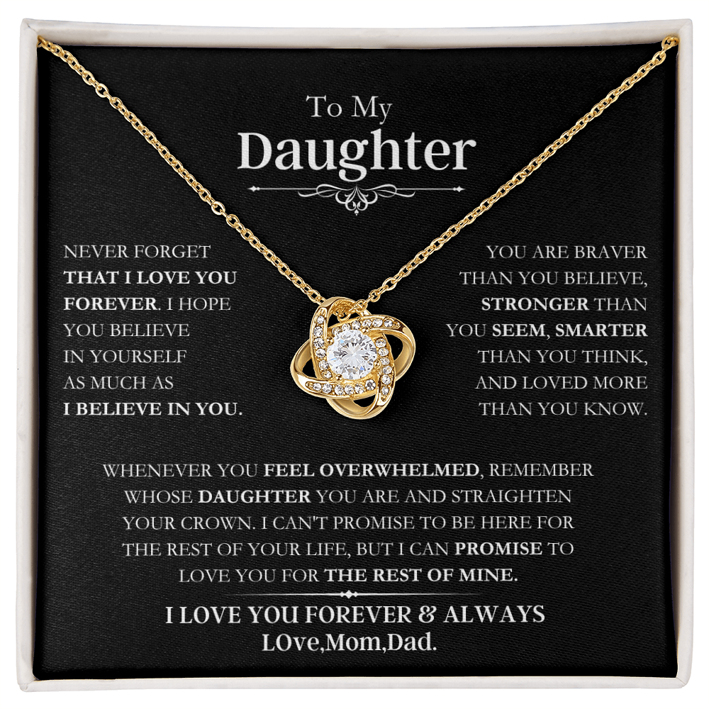 Beautiful Daughter Gift, "Never Forget That I Love You" Love Knot Necklace