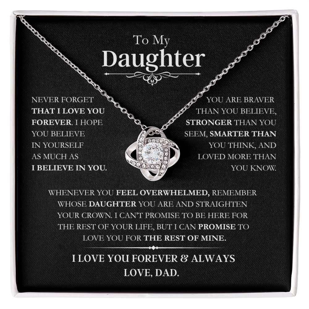 Beautiful Daughter Gift, "Never Forget That I Love You" Love Knot Necklace From Dad