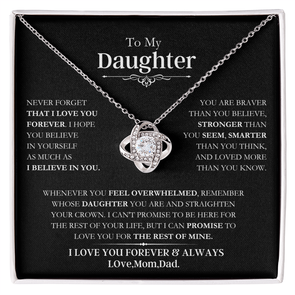 Beautiful Daughter Gift, "Never Forget That I Love You" Love Knot Necklace