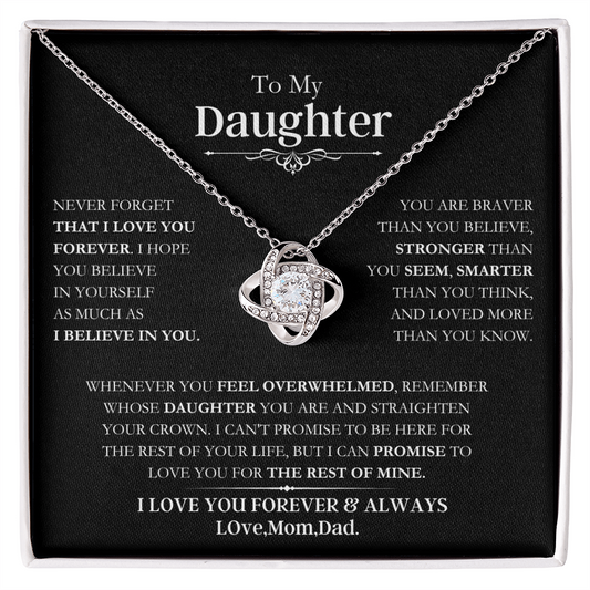 Beautiful Daughter Gift, "Never Forget That I Love You" Love Knot Necklace