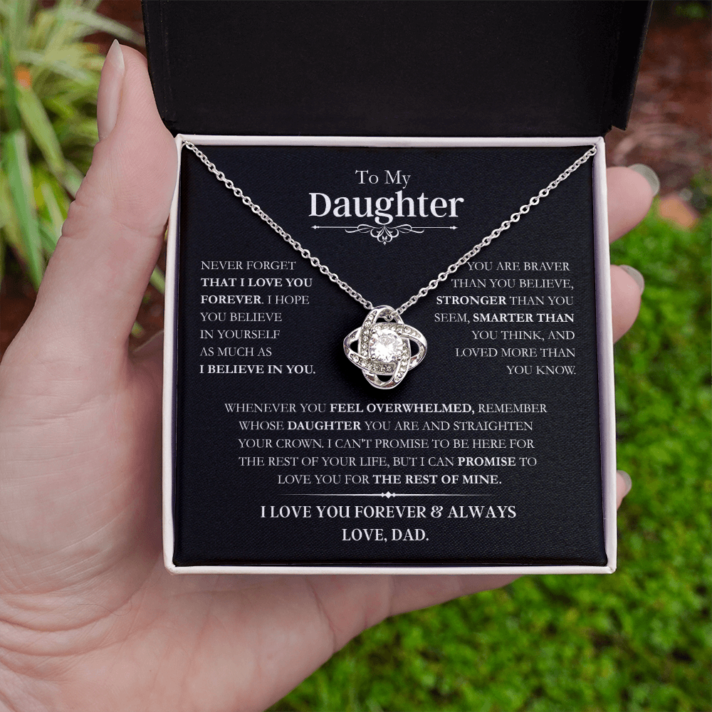 Beautiful Daughter Gift, "Never Forget That I Love You" Love Knot Necklace From Dad