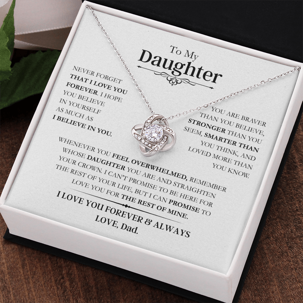 Beautiful Daughter Gift, "Never Forget That I Love You" Love Knot Necklace From Dad