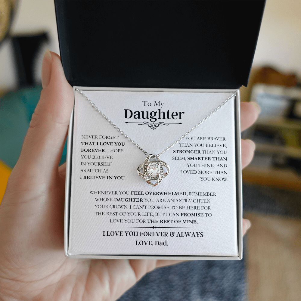Beautiful Daughter Gift, "Never Forget That I Love You" Love Knot Necklace From Dad