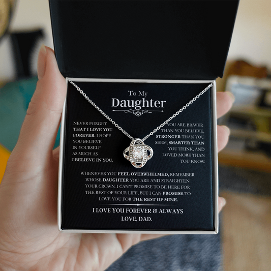 Beautiful Daughter Gift, "Never Forget That I Love You" Love Knot Necklace From Dad
