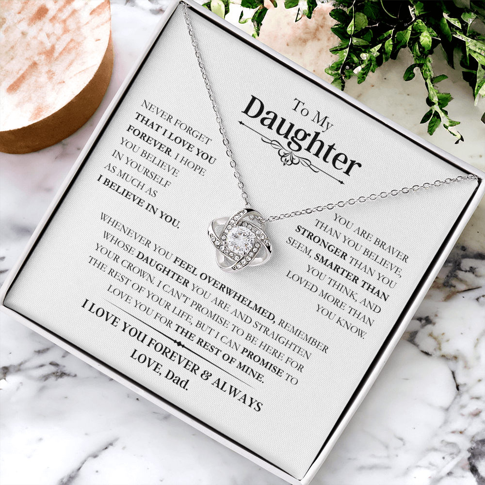 Beautiful Daughter Gift, "Never Forget That I Love You" Love Knot Necklace From Dad
