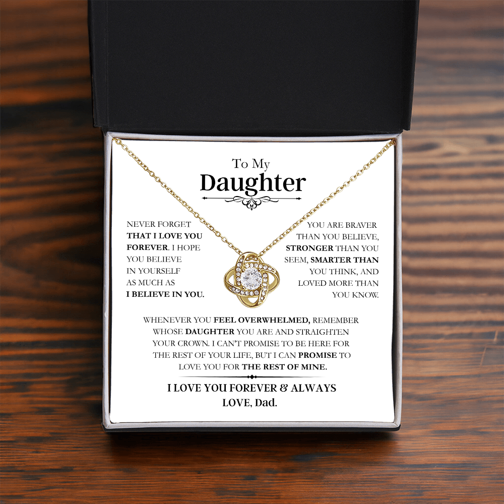 Beautiful Daughter Gift, "Never Forget That I Love You" Love Knot Necklace From Dad