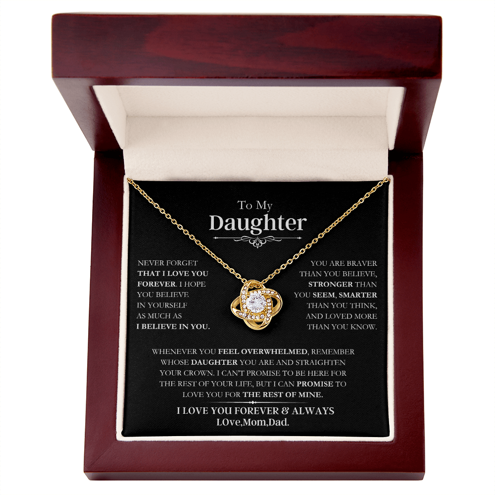 Beautiful Daughter Gift, "Never Forget That I Love You" Love Knot Necklace