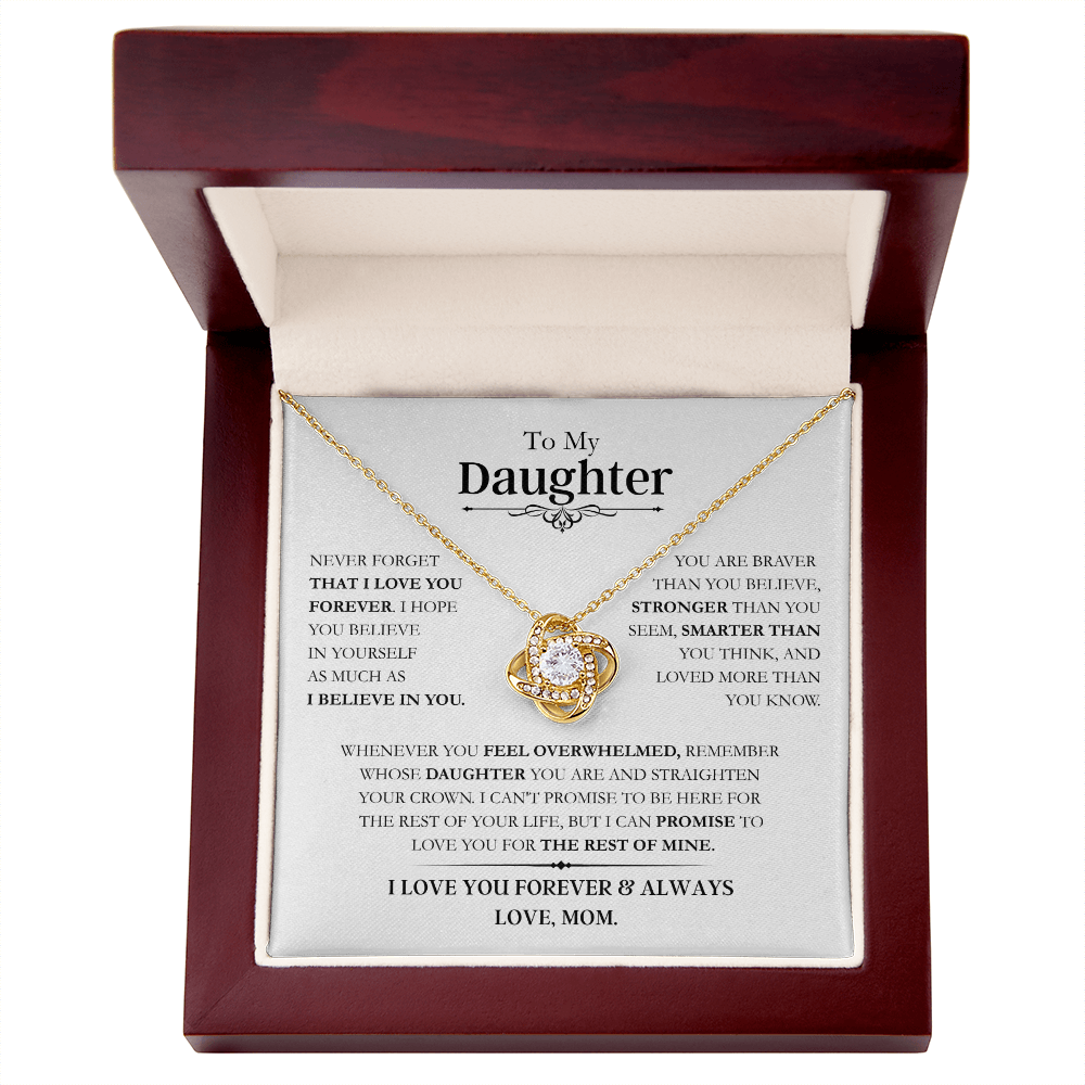 Beautiful Daughter Gift, "Never Forget That I Love You" Love Knot Necklace From Mom