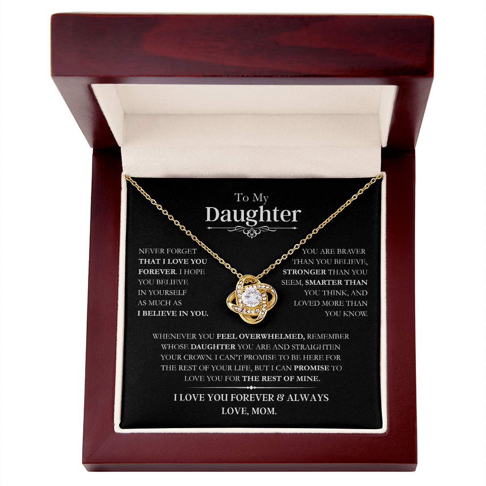 Beautiful Daughter Gift, "Never Forget That I Love You" Love Knot Necklace From Mom
