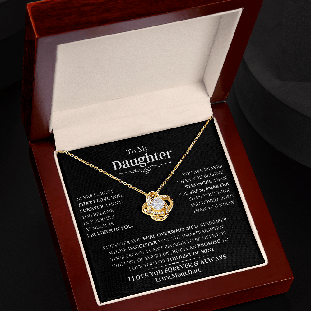 Beautiful Daughter Gift, "Never Forget That I Love You" Love Knot Necklace