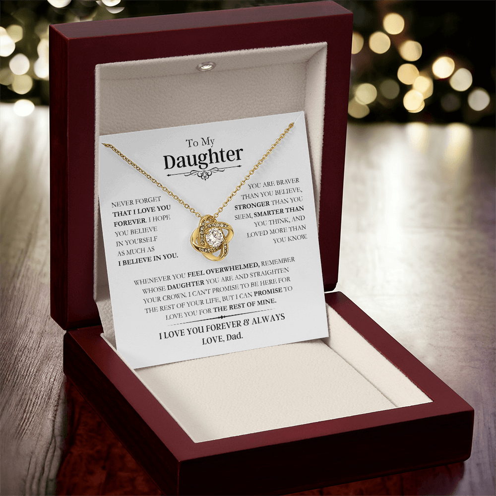 Beautiful Daughter Gift, "Never Forget That I Love You" Love Knot Necklace From Dad