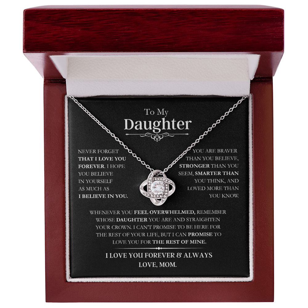 Beautiful Daughter Gift, "Never Forget That I Love You" Love Knot Necklace From Mom