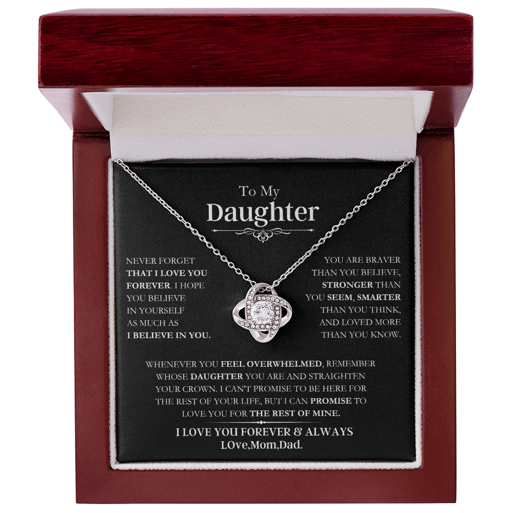 Beautiful Daughter Gift, "Never Forget That I Love You" Love Knot Necklace