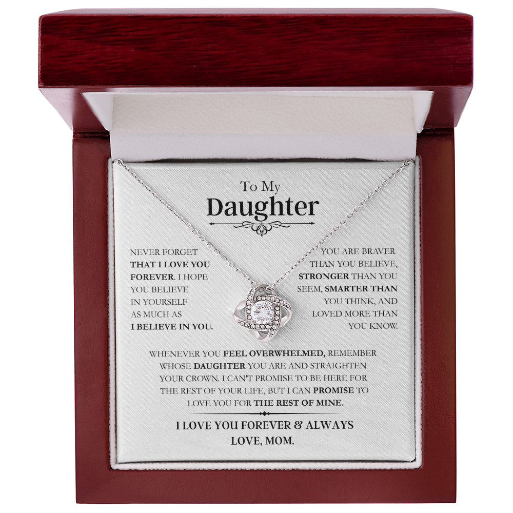 Beautiful Daughter Gift, "Never Forget That I Love You" Love Knot Necklace From Mom