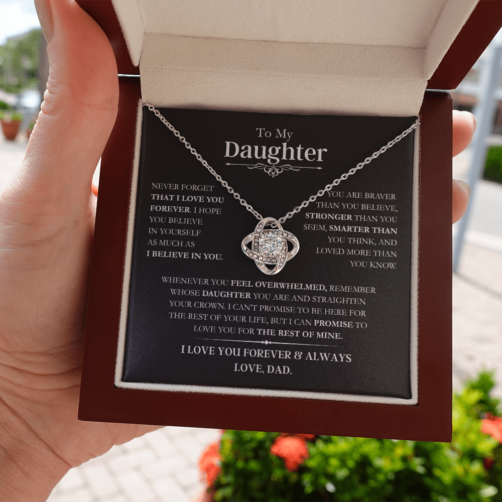 Beautiful Daughter Gift, "Never Forget That I Love You" Love Knot Necklace From Dad