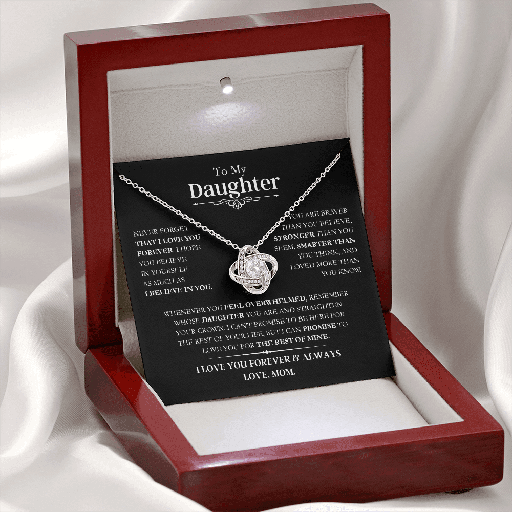 Beautiful Daughter Gift, "Never Forget That I Love You" Love Knot Necklace From Mom