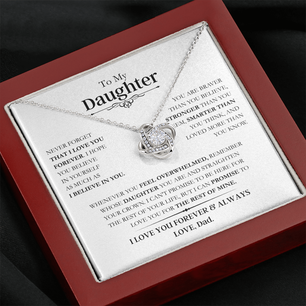 Beautiful Daughter Gift, "Never Forget That I Love You" Love Knot Necklace From Dad