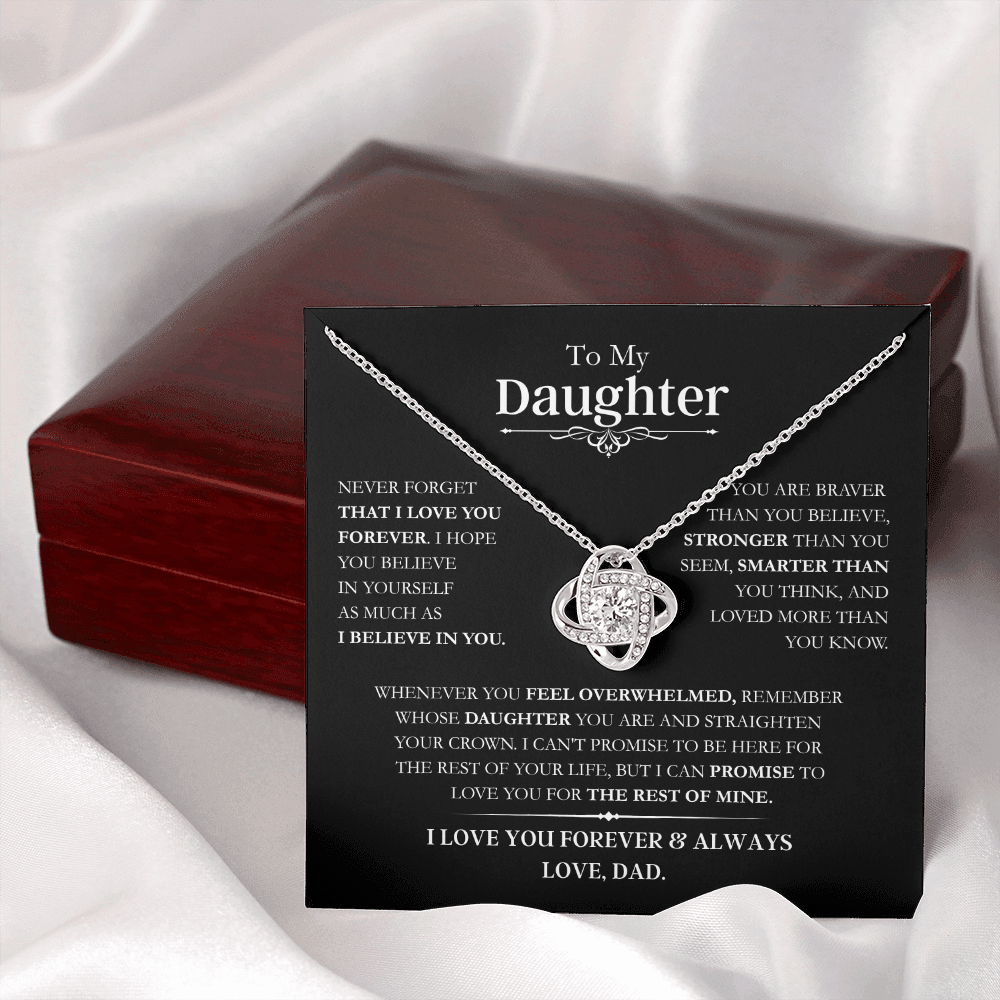 Beautiful Daughter Gift, "Never Forget That I Love You" Love Knot Necklace From Dad