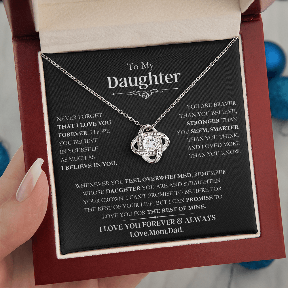 Beautiful Daughter Gift, "Never Forget That I Love You" Love Knot Necklace