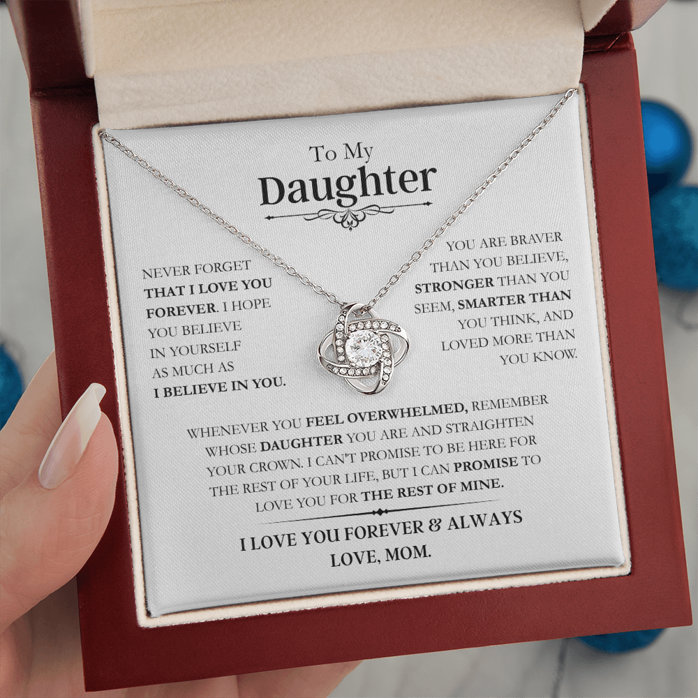 Beautiful Daughter Gift, "Never Forget That I Love You" Love Knot Necklace From Mom
