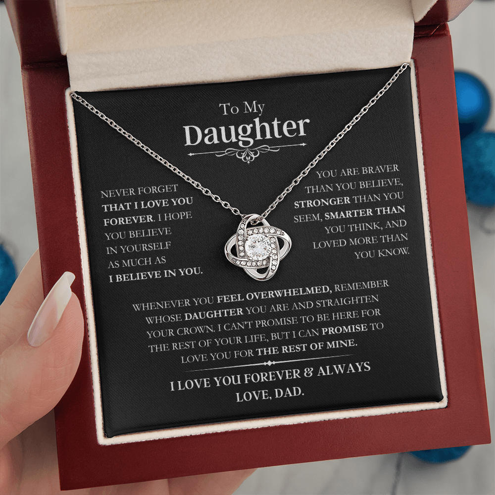 Beautiful Daughter Gift, "Never Forget That I Love You" Love Knot Necklace From Dad